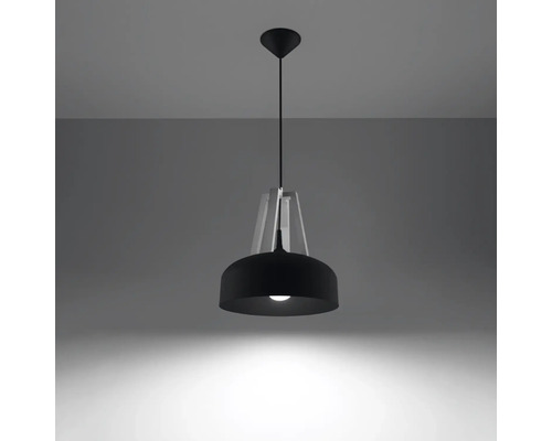 Pendul modern cu abajur semisferic și suspensie decorativă pentru montarea pe tavan.