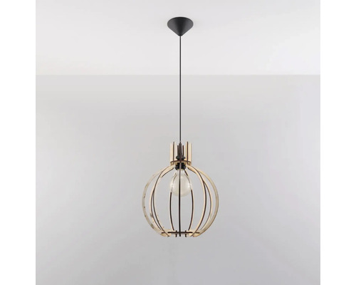 Pendul modern din lemn cu abajur sferic și dulie pentru un bec pentru utilizare în interior