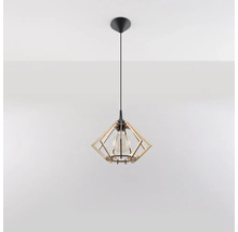 Pendul modern cu abajur geometric din lemn și bec vizibil pentru montare pe tavan