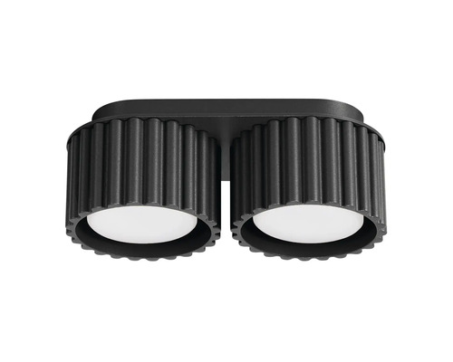 Plafonieră dublă cu spoturi cilindrice striate pentru iluminat interior modern.