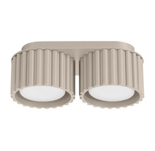 Plafonieră modernă cu două spoturi luminoase canelate din metal.