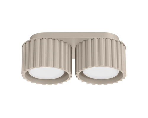 Plafonieră modernă cu două spoturi luminoase canelate din metal.