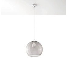 Pendul modern rotund cu abajur din sticlă și fixare pe tavan din metal pentru un iluminat interior atrăgător.