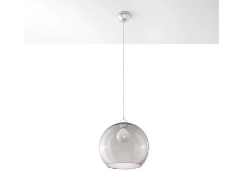Pendul modern rotund cu abajur din sticlă și fixare pe tavan din metal pentru un iluminat interior atrăgător.