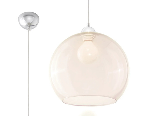 Lampă suspendată cu glob din sticlă rotund și fixare metalică pe tavan