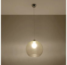 Pendul modern cu abajur sferic din sticlă și sursă de lumină unică pentru montare pe tavan