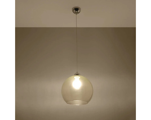 Pendul modern cu abajur sferic din sticlă și sursă de lumină unică pentru montare pe tavan