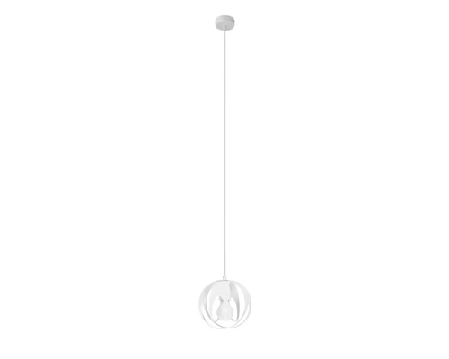 Lampă suspendată modernă cu abajur metalic sferic și fixare pe tavan pentru iluminat interior.