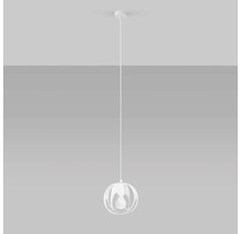 Pendul modern cu o sursa de lumina cu abajur sferic din metal si cablu textil