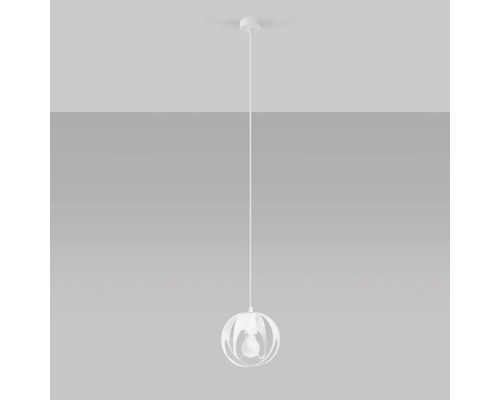 Pendul modern cu o sursa de lumina cu abajur sferic din metal si cablu textil