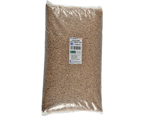 Un sac de cincisprezece kilograme de peleti din lemn Iris Quality Heat din lemn de fag si brad clasa A unu pentru incalzire eficienta.