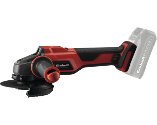 Polizor unghiular cu acumulator Einhell cu mâner suplimentar și acumulator Power X Change atașat.