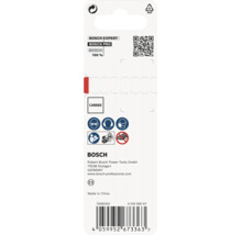 Spatele ambalajului unui accesoriu Bosch Expert cu instrucțiuni de siguranță, marcaj carbură și logo Bosch.