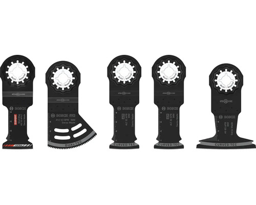 Set de cinci lame de ferăstrău diferite Bosch Starlock pentru scule multifuncționale pentru prelucrarea diverselor materiale.