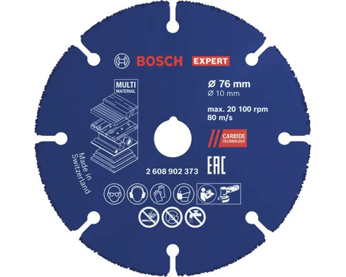 Disc de tăiere Bosch Expert MultiMaterial cu diametru de 76 milimetri, alezaj 10 milimetri pentru polizoare unghiulare.