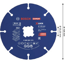 Disc de tăiere Bosch Expert Carbide Multi Material pentru polizoare unghiulare cu sistem de prindere X-Lock, diametru 125 milimetri.