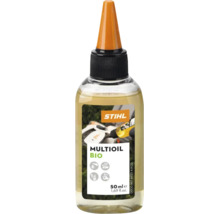 Ulei universal Stihl Multioil Bio, flacon de 50 mililitri cu vârf de dozare pentru lubrifierea și întreținerea motoferăstraielor și uneltelor.