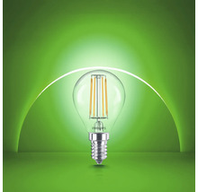 Bec LED cu filament Philips formă picătură dulie E14 cu sticlă clară