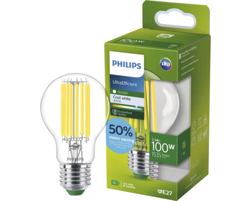 Bec LED Philips E27 7,3 Watt echivalent 100 Watt 1535 lumeni 4000 Kelvin UltraEfficient