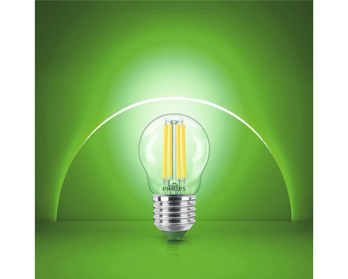 Bec cu filament LED Philips forma picatura cu soclu E27