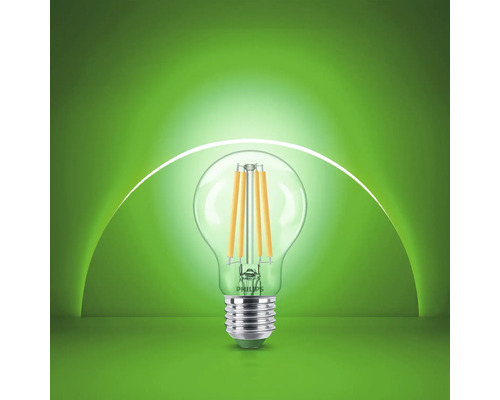 Bec cu filament LED Philips cu soclu cu filet și glob de sticlă