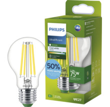 Bec LED cu filament Philips E27, 5,2 wați echivalent cu 75 wați, 1095 lumeni, 4000 Kelvin, alb rece, iluminare eficientă