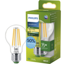Bec LED Philips E27, 5,2 Watt echivalent cu 75 Watt, 1095 lumeni, alb cald 2700 Kelvin, bec cu filament UltraEfficient