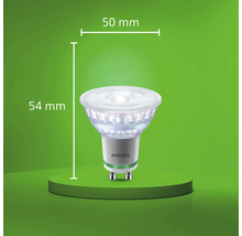 Bec LED Philips cu soclu GU10 și dimensiuni 50 milimetri diametru și 54 milimetri înălțime