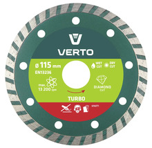Disc diamantat Verto Turbo 115 milimetri pentru tăiere umedă și uscată