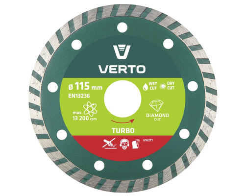 Disc diamantat Verto Turbo 115 milimetri pentru tăiere umedă și uscată