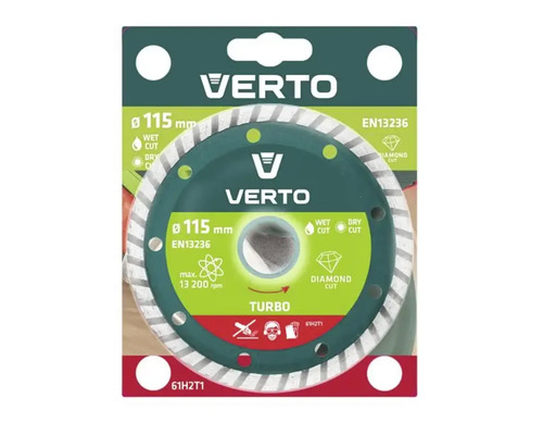 Disc diamantat Verto Turbo 115 milimetri pentru tăiere umedă și uscată