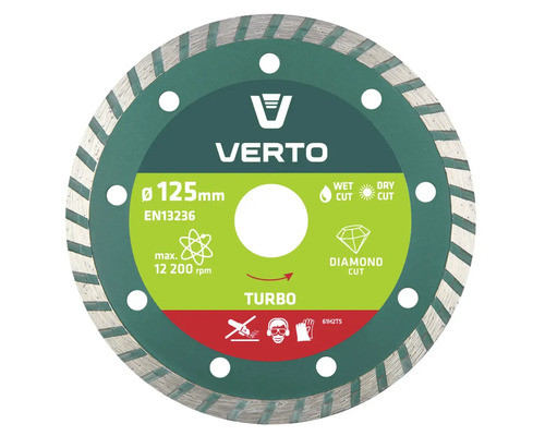Disc diamantat Verto Turbo 125 milimetri pentru tăiere umedă și uscată