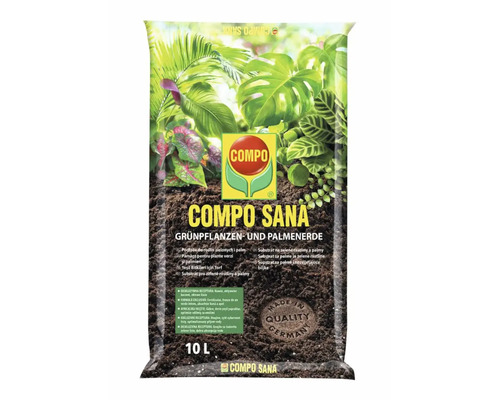 Pământ pentru plante verzi și palmieri Compo Sana la pachet de 10 litri pentru nutriția optimă a plantelor de interior.
