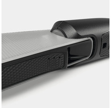 Detaliu al unui șlefuitor multifuncțional electric cu suprafață texturată și mâner ergonomic din plastic.