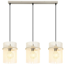 Pendul cu trei surse de lumină cu abajururi cilindrice din lamele în stil modern