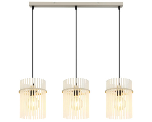 Pendul cu trei surse de lumină cu abajururi cilindrice din lamele în stil modern