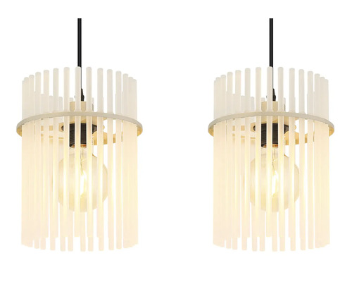 Două corpuri de iluminat suspendate cu abajur cilindric format din bare verticale pentru iluminatul interior.