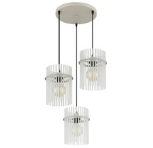 Pendul cu trei surse de lumină cu trei abajururi cilindrice din tije verticale și placă de plafon rotundă