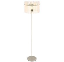Lampadar modern cu abajur rotund format din tije verticale pe un picior îngust pentru spații de locuit.