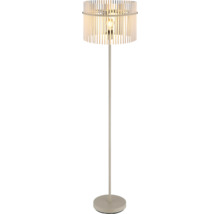 Lampadar cu abajur cilindric din tije verticale și bază subțire pentru un iluminat ambiental.