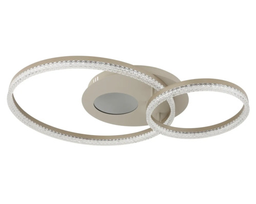 Plafonieră LED modernă cu două inele întrepătrunse din metal și design din plastic cu aspect de cristal