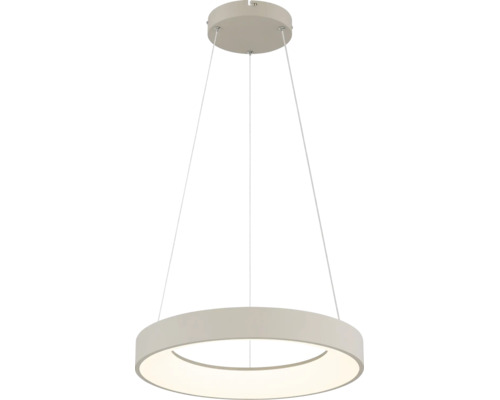 Pendul LED rotund modern cu design inel plat pentru montare pe tavan, incluzând cupolă de tavan și sistem de suspendare.