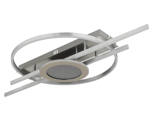 Plafonieră LED modernă din metal cu elemente circulare și liniare pentru iluminarea uniformă a încăperii.