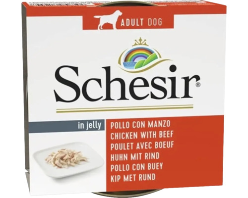 Schesir Adult hrana umeda pentru caini conserve pui cu vita in aspic