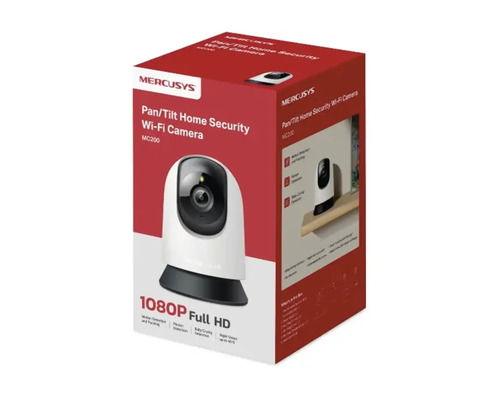 Camera de supraveghere Wi Fi Mercusys Pan Tilt MC200 cu rezolutie 1080p Full HD, detectia miscarii si vedere pe timp de noapte in ambalaj