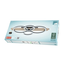 Plafonieră LED Eglo Cembrano cu elemente din lemn și design circular în ambalajul produsului