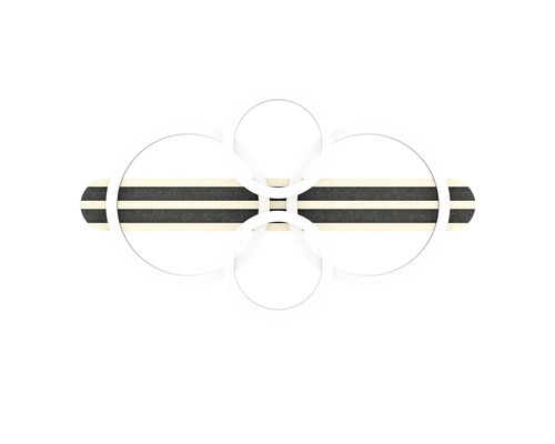 Plafonieră LED modernă cu elemente circulare geometrice și un element din lemn alungit pentru iluminat decorativ