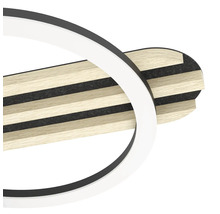 Plafoniera LED cu element inelar oval și panou cu aspect de lemn