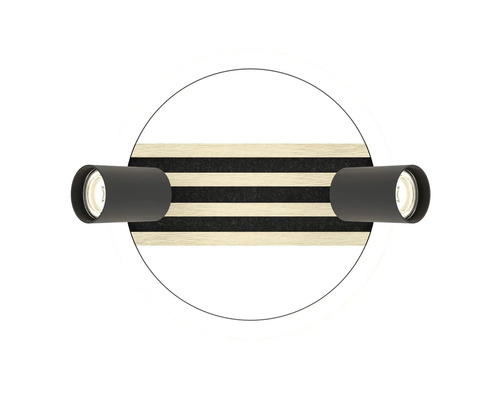Plafonieră cu două becuri din lemn și metal în formă rotundă