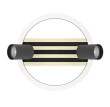 Lampă de plafon rotundă cu două spoturi, aspect de lemn și pâslă acustică, design modern pentru spații de locuit
